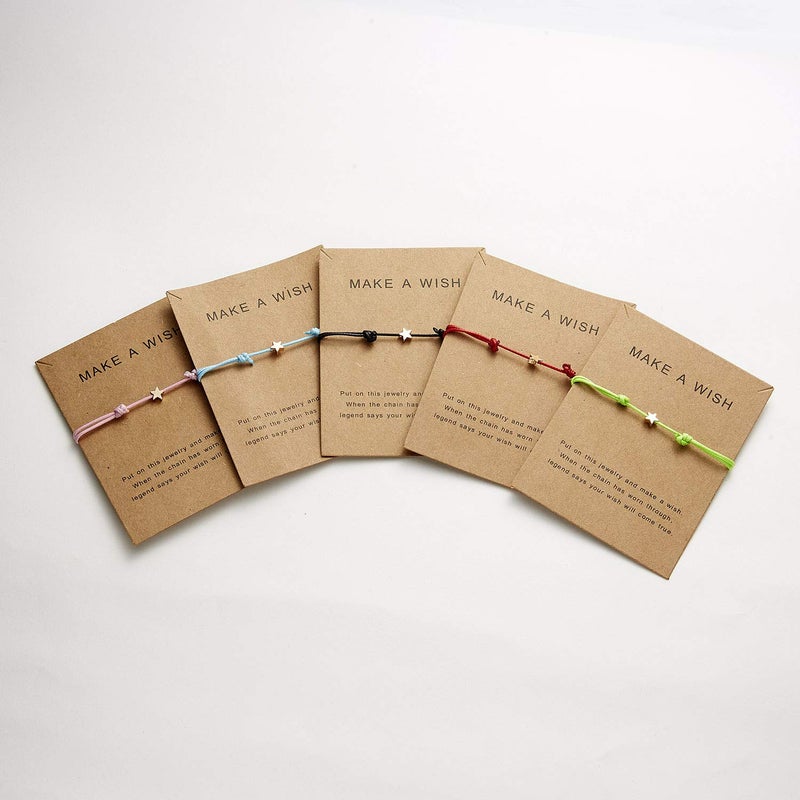 HUNO Simple Adjustable Braided Heart Shaped Bracelet with Wish Cards Star Wrap Wristband Bangle for Women Friendship Jewelry 5Pcs/Pack-Star - Image 2